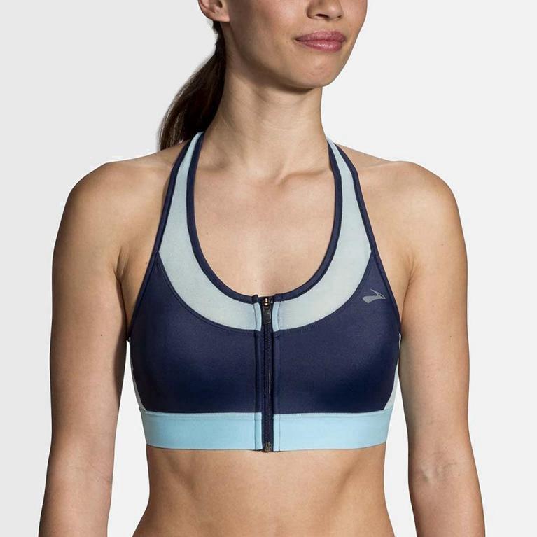 Brooks Fastforward Zip NZ - Women's Running Bra - Blue (70593-TQIX)